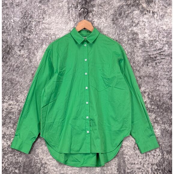 Lee Mathews Shirt 0 Womens Green Button Up Cotton Poplin Relaxed Fit Tunic Top - Picture 1 of 8